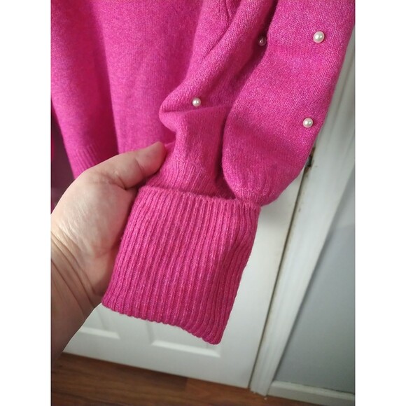 Ce Ce Woman M Pink Sweater Pullover Balloon Pearl Accent LS Office Workwear Soft - Picture 6 of 9